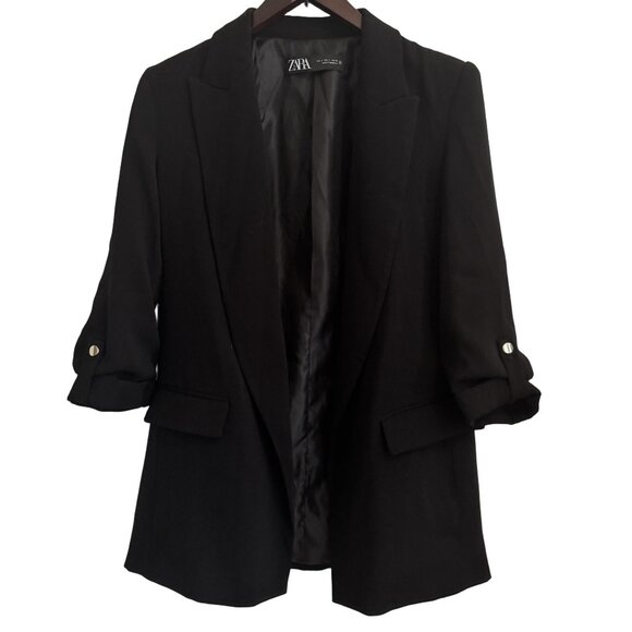🖤 ZARA Open Front Blazer With Rolled-Up Sleeves | Size S - Picture 7 of 12